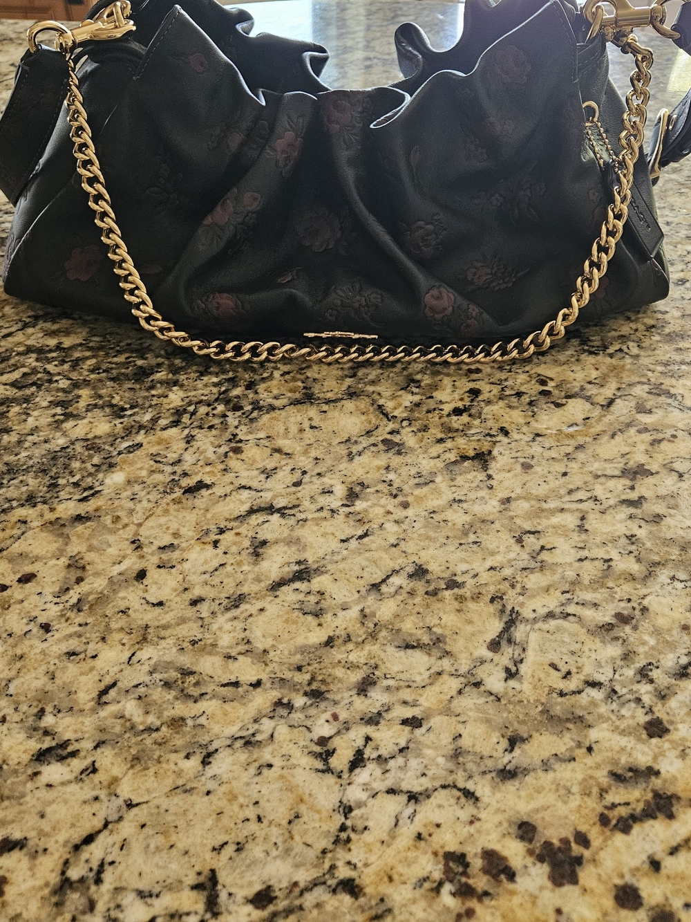 Coach Black Floral Jacquard Shoulder Bag w/Gold Chain - Like NWOT